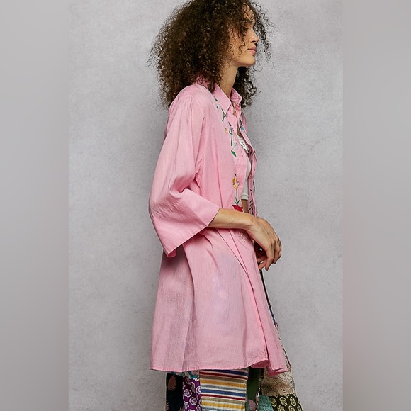 POL Floral Embroidered Half Sleeve Cotton Shirt🆕 - Picture 4 of 6